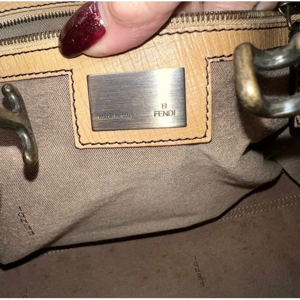 Fendi Du Jour RARE Embossed Leather Satchel Designer Handbag F Logo Details